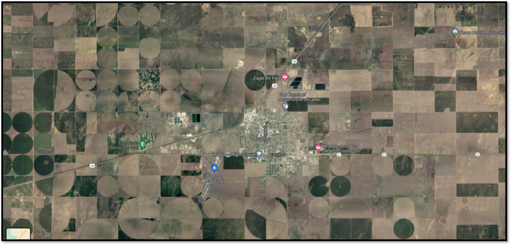 Map of Hugoton, Kansas and surrounding area.