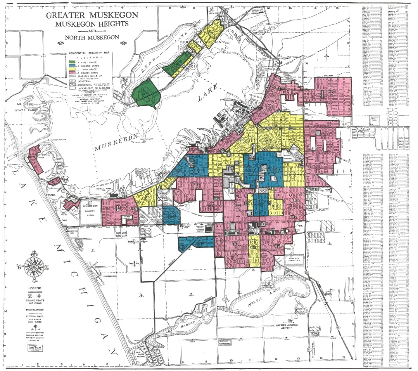 Redline map of Muskegon and Muskegon Heights.