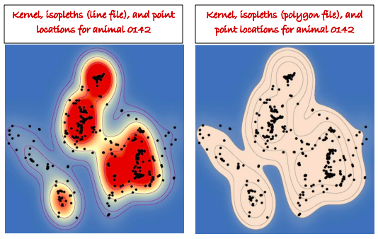 Example kernel, isopleth, and point locations for files