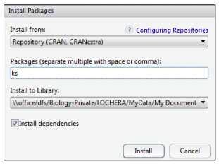 R-Studio install packages dialog