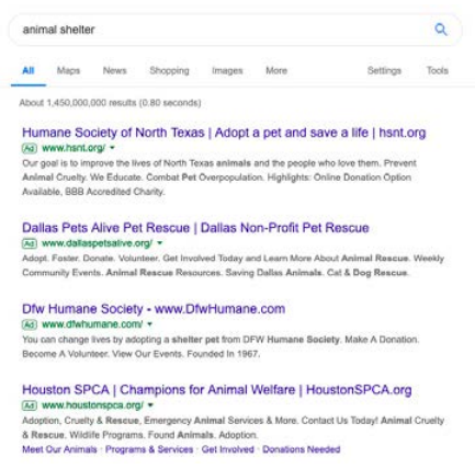 Google search results for 'animal shelter'