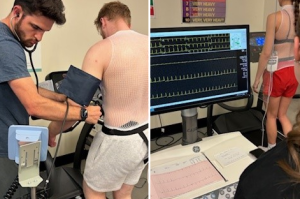 Measurement of blood pressure and ECG at each stage of the test protocol