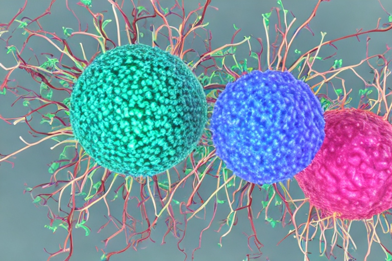 A computer-generated image of human immune cells.