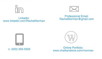 LinkedIn, email address, phone number, and online portfolio